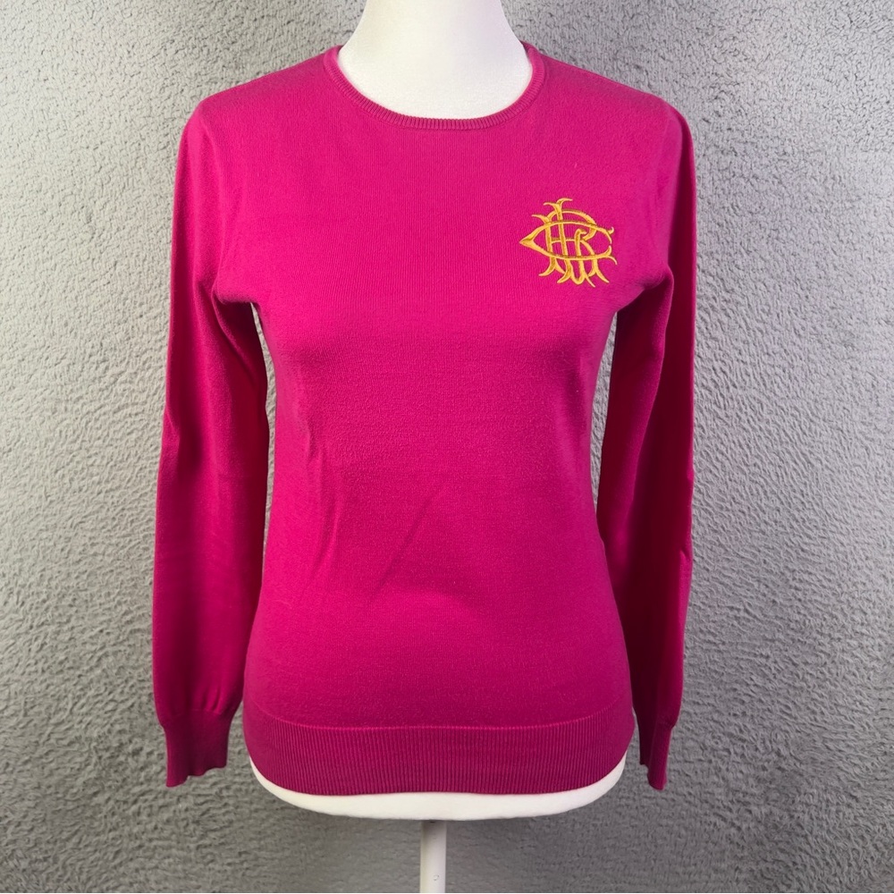 Ralph Lauren Sport Sweater Womens Small Pink Crest Embroidered Pullover Preppy